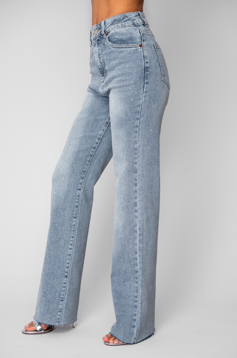 Blugi elastici largi cu strasuri Light Blue [2]