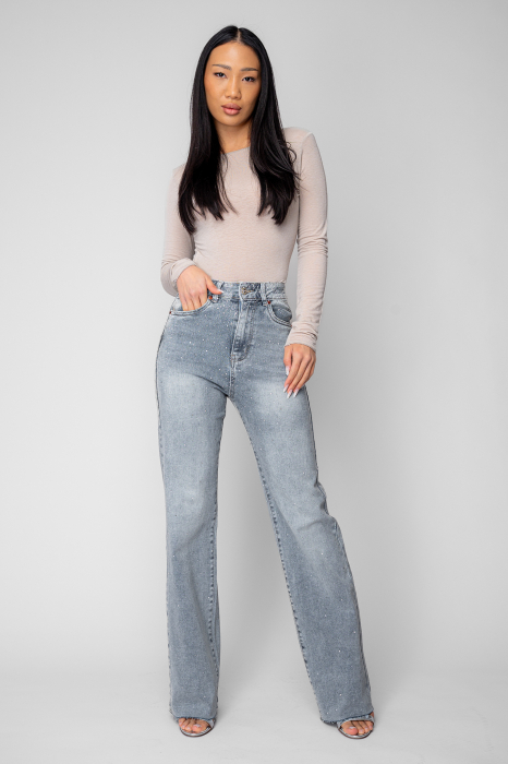 Blugi elastici largi cu strasuri Light Blue [5]