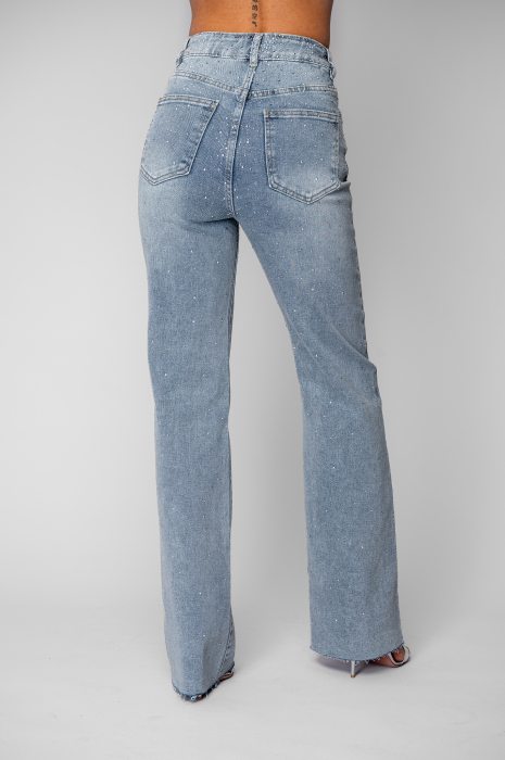 Blugi elastici largi cu strasuri Light Blue [3]