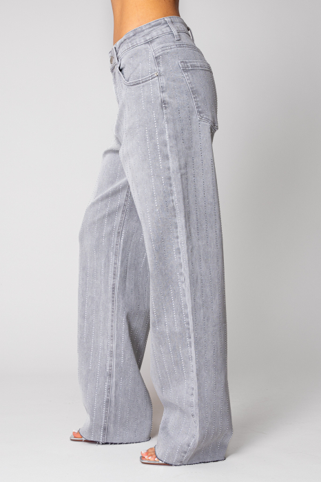 Blugi largi cu strasuri din denim Grey [2]