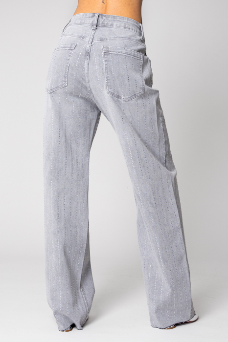 Blugi largi cu strasuri din denim Grey [3]