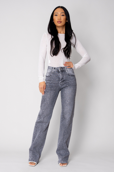 Blugi elastici cu strasuri Grey [5]