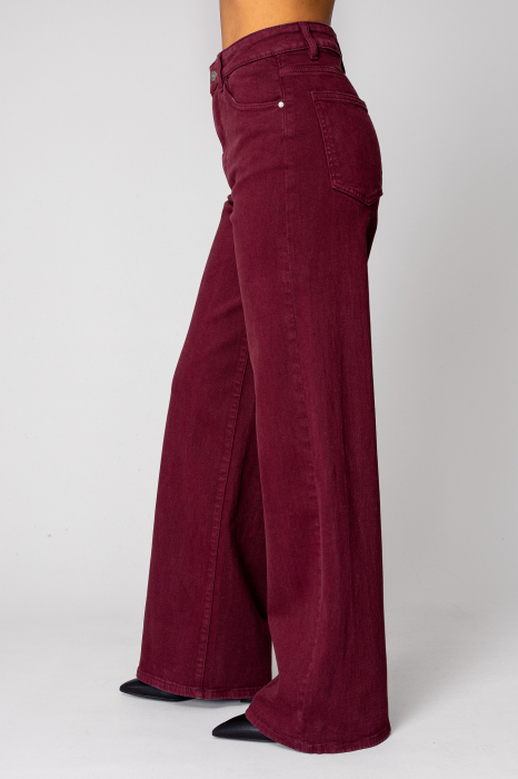 Burgundy denim wide leg jeans [1]