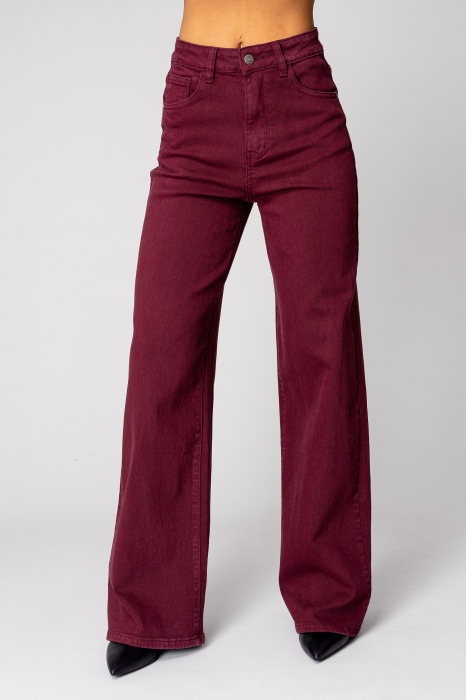 Burgundy denim wide leg jeans [2]