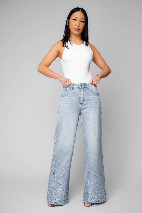 Blugi lungi cu paiete Light Blue [4]