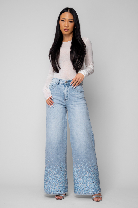 Blugi lungi cu paiete Light Blue [5]