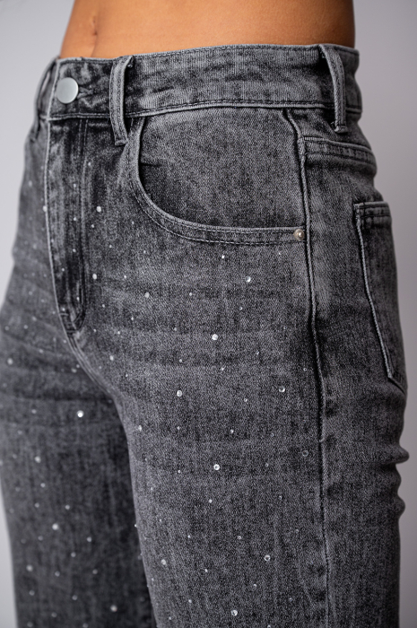 Blugi lungi cu strasuri Grey Anthracite [4]