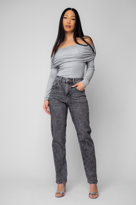 Blugi lungi cu strasuri Grey Anthracite [5]