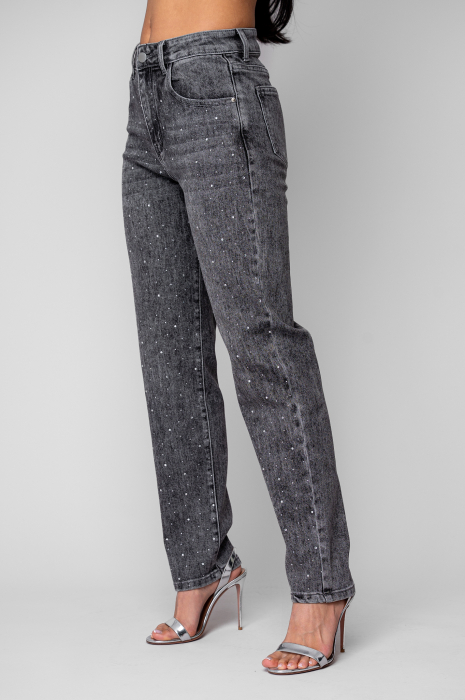 Blugi lungi cu strasuri Grey Anthracite [2]