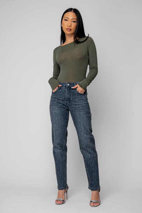 Blugi lungi cu strasuri Blue [4]