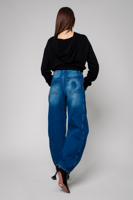 Blugi lungi cu nasturi din denim Dark Blue [4]
