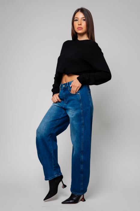 Blugi lungi cu nasturi din denim Dark Blue [3]