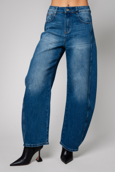 Blugi lungi cu nasturi din denim Dark Blue [5]