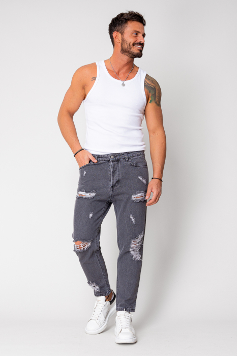 Blugi lungi din denim Regular Ripped Grey Anthracite [4]