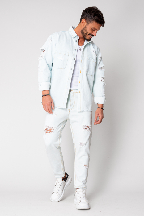 Long denim jeans Regular Ripped Light Blue [4]