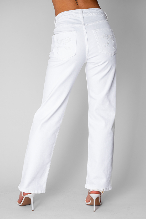 Blugi lungi elastici cu broderie Off White [5]