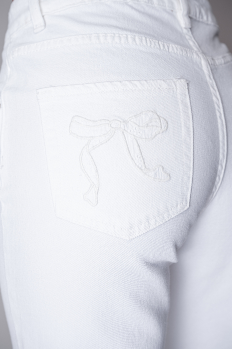 Blugi lungi elastici cu broderie Off White [2]