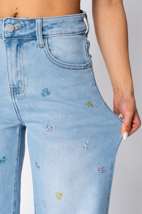 Blugi lungi elastici cu broderie fundite Light Blue [5]