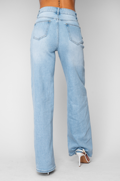 Blugi lungi elastici cu broderie fundite Light Blue [4]