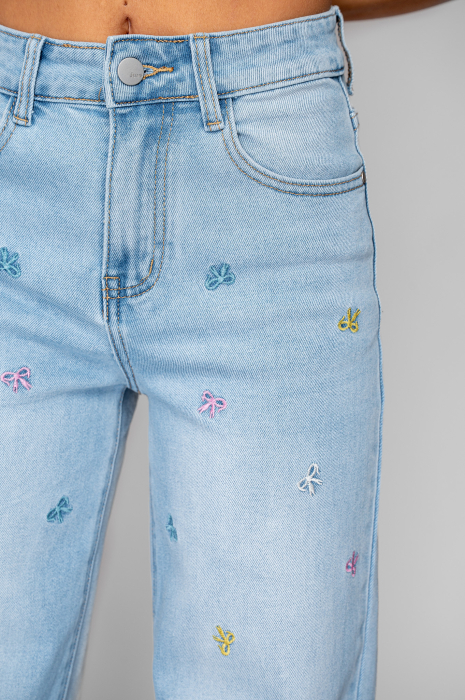 Blugi lungi elastici cu broderie fundite Light Blue [5]