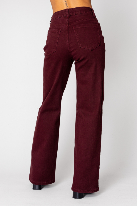 Regular long denim jeans Burgundy [3]
