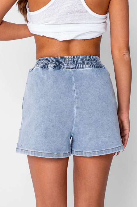 Blue elastic waist cropped jeans with rhinestones [4]
