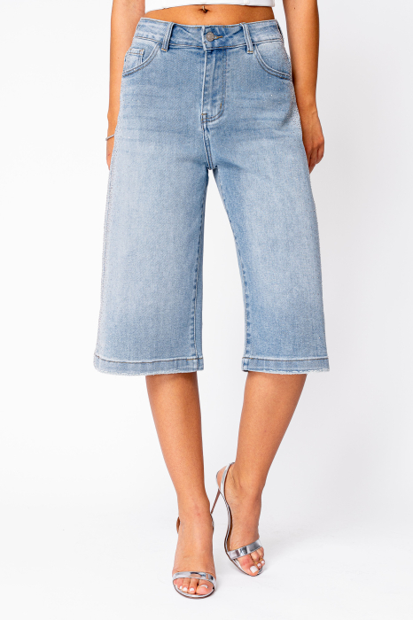 Blue elasticated denim shorts with rhinestones [2]