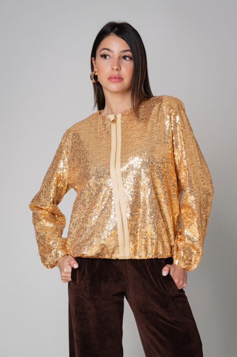 Bluza cu fermoar din paiete Gold [3]