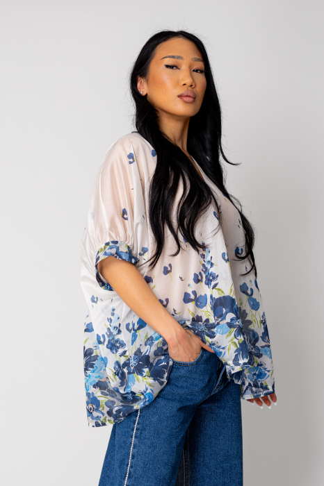 Women's Blouse Flowers White/Blue [5]