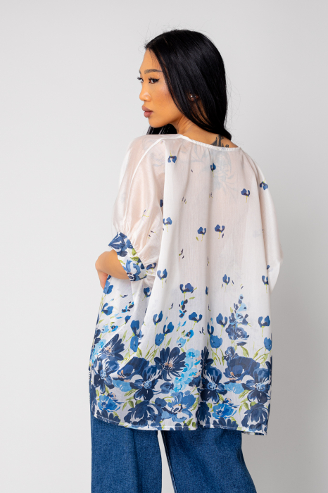 Women's Blouse Flowers White/Blue [6]