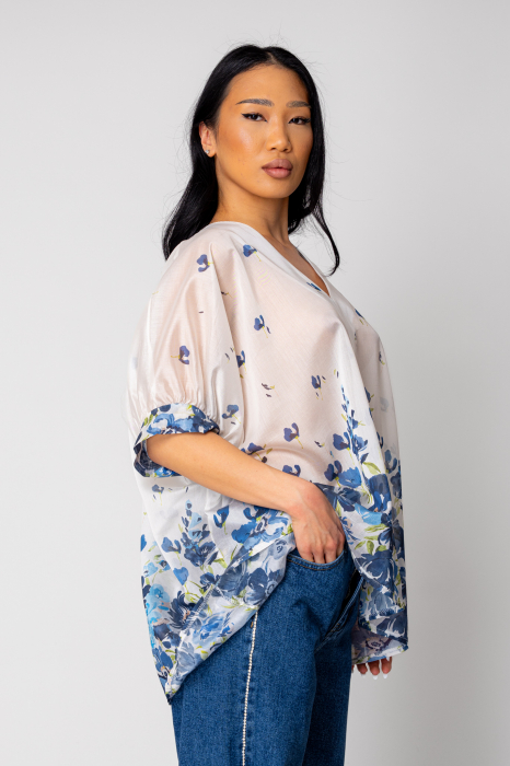 Women's Blouse Flowers White/Blue [4]