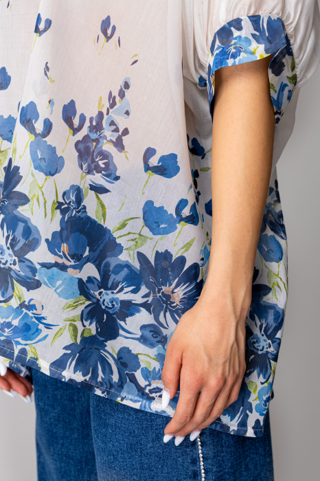 Women's Blouse Flowers White/Blue [7]