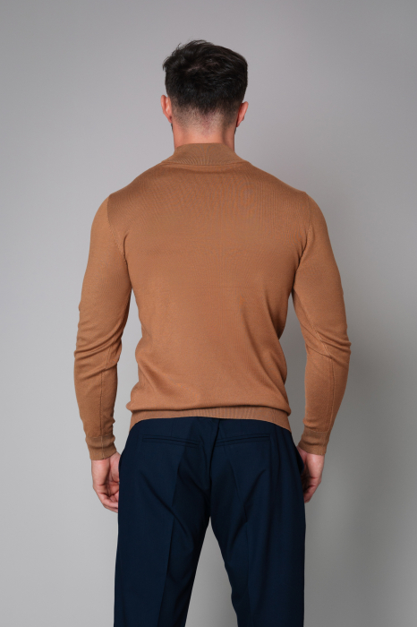 Brown High Neck Knit Sweater [4]