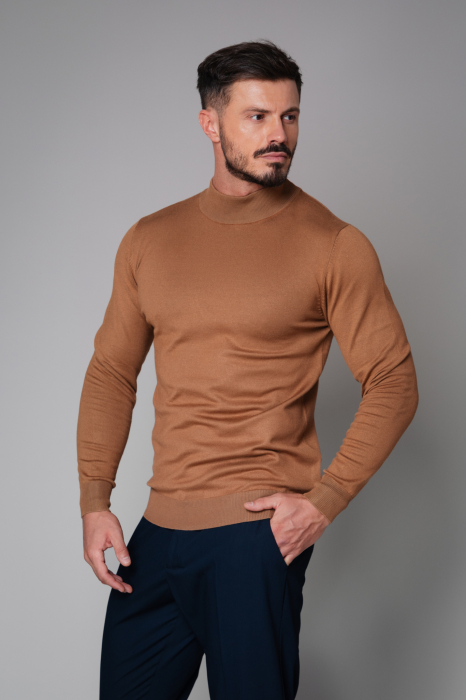 Brown High Neck Knit Sweater [3]