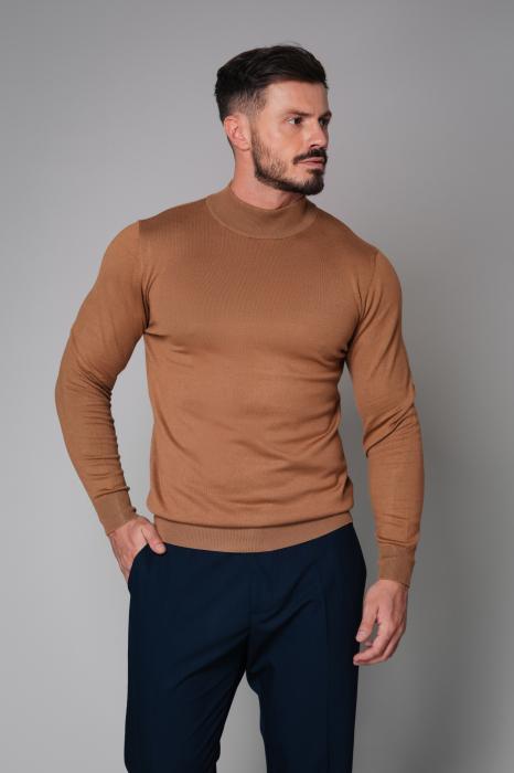 Brown High Neck Knit Sweater [2]
