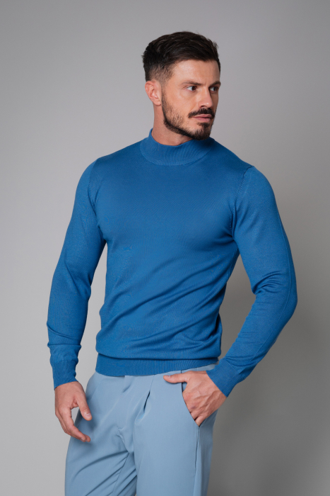 Dark Blue High Neck Knit Sweater [5]