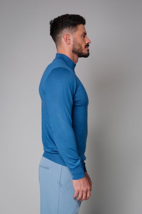Dark Blue High Neck Knit Sweater [4]