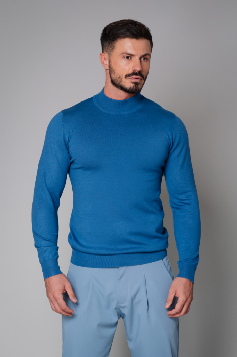 Dark Blue High Neck Knit Sweater [3]