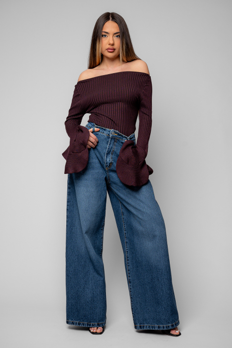 Knitted blouse with flared sleeves Brown [5]