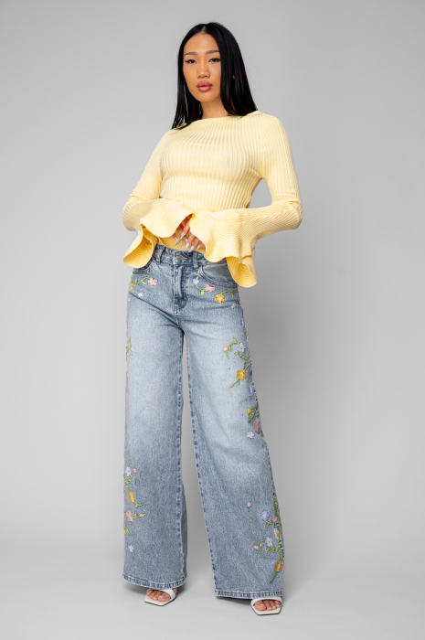 Knitted blouse with flared sleeves Light Yellow [5]
