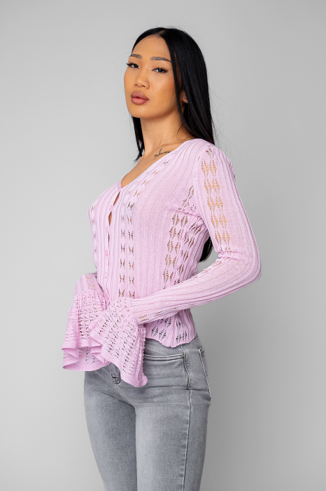 Knitted blouse with flared sleeves and lace Cream - Copie [2]