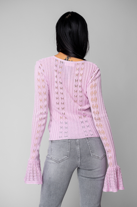 Knitted blouse with flared sleeves and lace Cream - Copie [3]