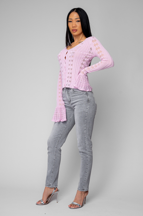 Knitted blouse with flared sleeves and lace Cream - Copie [5]