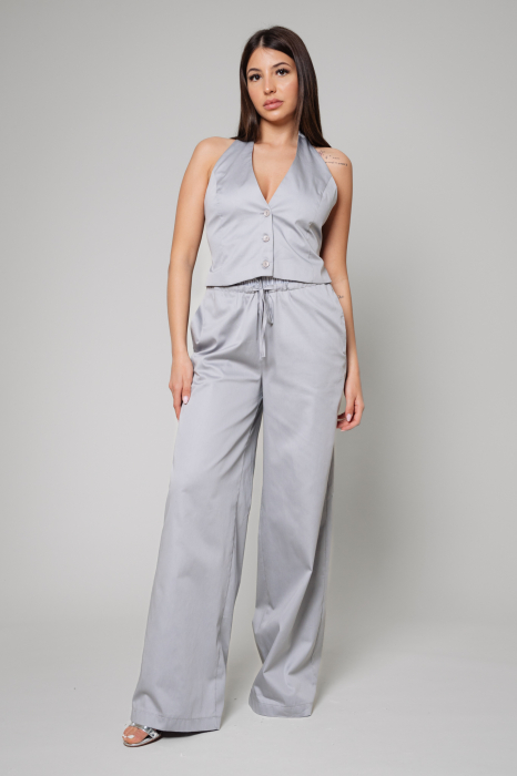 Set Vest with bare back and long pants Gray [3]