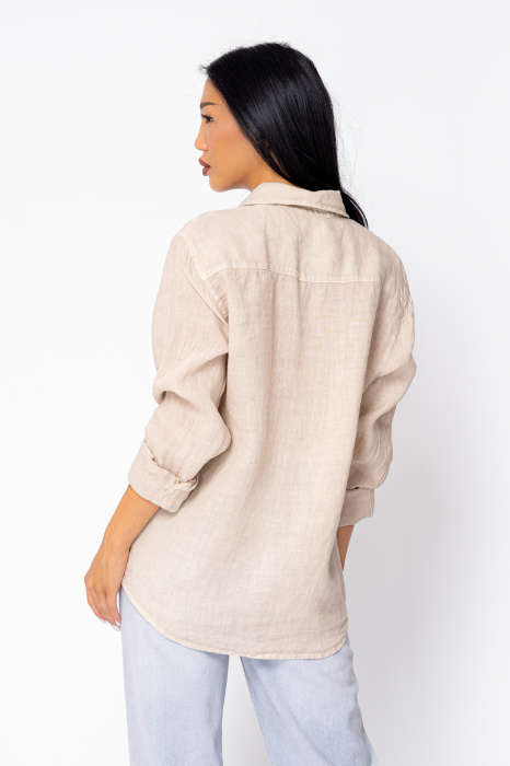 Camasa Boyfriend de plaja dIn 100% In Beige [4]