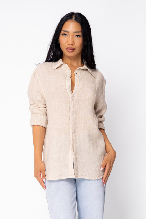 Camasa Boyfriend de plaja dIn 100% In Beige [2]