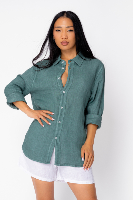 Camasa Boyfriend de plaja dIn 100% In Dark Olive [2]