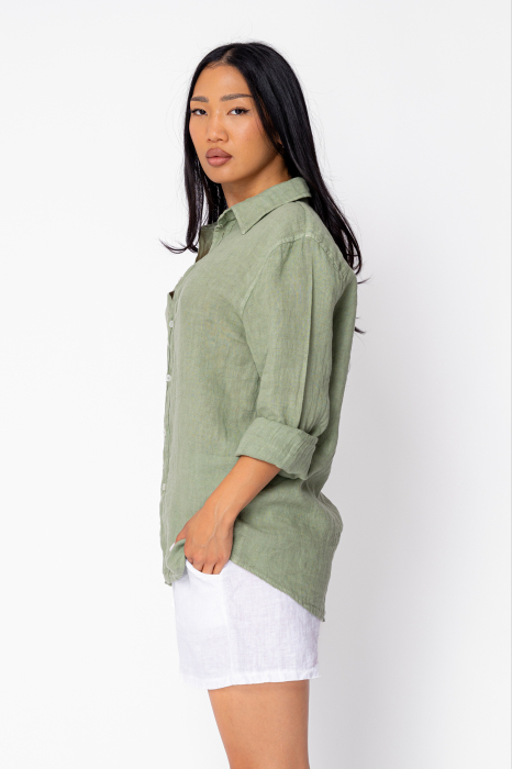 Camasa Boyfriend de plaja dIn 100% In Light Olive [2]