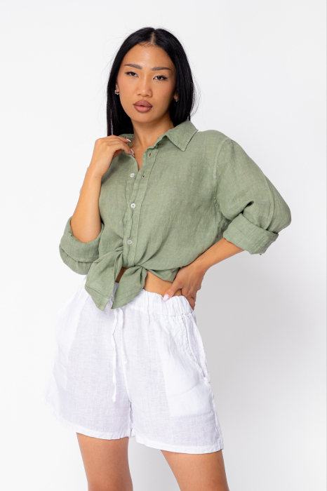 Camasa Boyfriend de plaja dIn 100% In Light Olive [5]