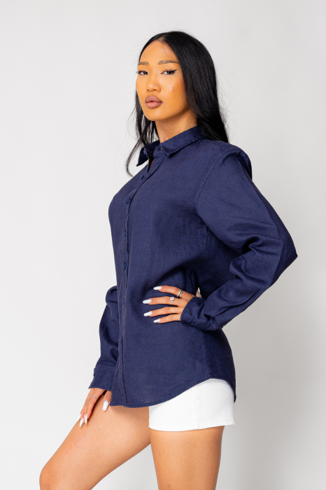 Boyfriend Shirt Linen Navy [4]